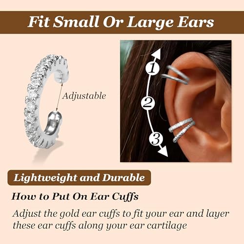 Ear Cuffs Non Piercing 14K Gold Plated Ear Cuff Earrings for Women Trendy Clip on Cartilage Earring Stacks Non Pierced Adjustable Fake Earrings Set Jewelry - color: A2:Silver Ear Cuffs 10CS
