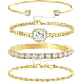 Alegend Titanium Steel (Not Rust, Resist Corruption, Easily Clean) 18K Gold Plated Single Bracelets + 14K Gold Plated Stackable Multilayer Bracelets - style: 14KGold + 4PCS H