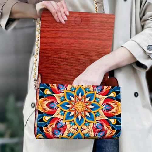 C'eitura Mandala Diamond Art Wooden Clutch Purse with Chain, 5D DIY Rhinestone Shoulder Bag Kit, Boho Festival Wallet for Women, Handmade Craft Project, Unique Gift Idea - color: SKB206
