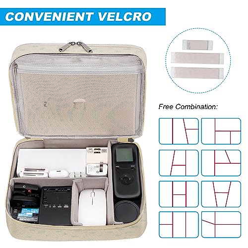 CILLA Electronic Organizer Travel Case, Travel Cord Organizer Case Portable Waterproof Cable Organizer Bag for Charger, Cord, USB, Power Bank, Earphone - color: zipper-beige