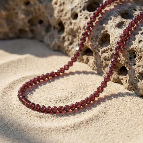 Bemoly Faceted Anklet for Women Gemstone Beads Anklet with Sparkling CZ Tail Charm - 22cm + 5cm Adjustable 14K Gold Plated Foot Chain - October Birthstone Jewelry Gift for Her, Summer Beach Vacation - color: Anklet-Red garnet