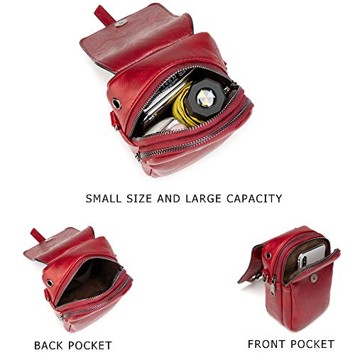 myfriday Vintage Crossbody Phone Bag for Women, Small PU Leather Shoulder Purse and Handbag - color: A-red