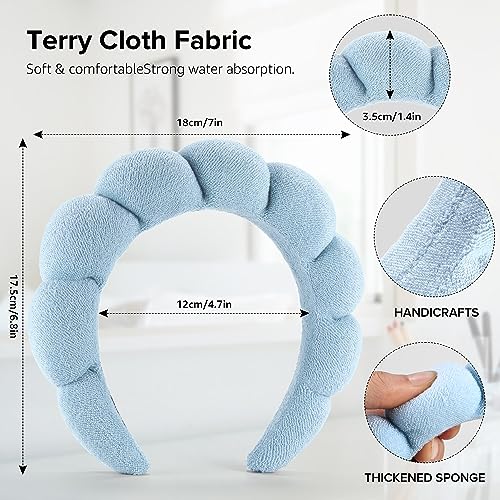 Ztomine Face Wash Headband, Set of 2 - Terry Cloth Spa Headbands for Washing Face or Facial, Puffy Makeup Headbands for Skincare, Mask, Hair Salon, Professional Use (Black & Blue) - color: Black+Blue