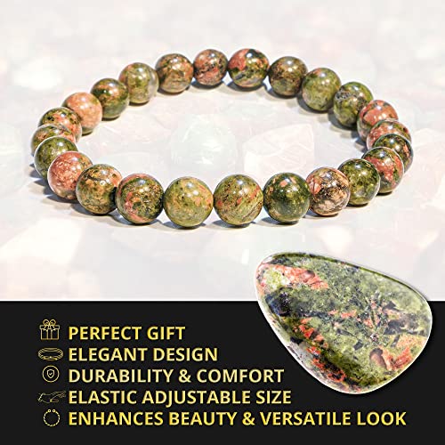 ANAYA AGATE Healing Crystal Bracelet for Women and Men – 8mm Round Beaded Bracelet for Men and Women – Unisex Stretchy Gemstone Bracelet for Healing and Protection - color: Unakite
