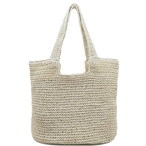 Aphoraeny Straw Beach Bag Buckets Totes Handbag Shoulder Tote Bag Straw Purse Summer Purse Women Summer Handbag - color: D-beige