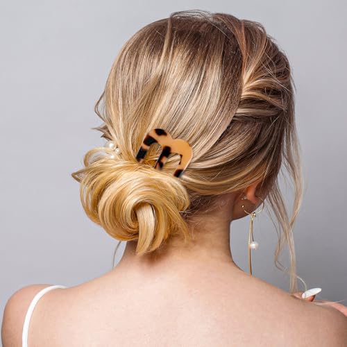 4 Pcs Large French Pins for Thick Hair 3-Prong Hair Forks Retro U Shaped Hair Pins for Women French Twist Hairs Pin Clips Chignon Pin Hairstyle Accessories (Blue Mermaid Light Tortoise Pink)