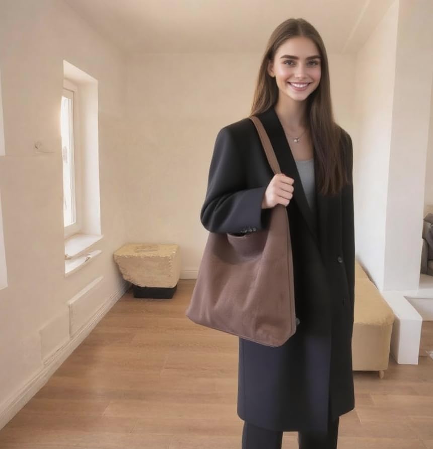 Large Work Tote Bags for Women, Boho Slouchy Suede Purses Handbags - color: Milk Coffee