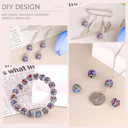 100pcs 10mm Rhinestone Beads for Jewelry Making, Black Mixed Shiny Round Shamballa Disco Beads Bulk, Sparkle Crystal Clay Christmas for Bracelet Baseball Necklace Earring Crafting and DIY - color: Black Mixed, size: 10mm/100pcs