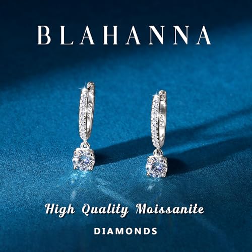 Moissanite Earrings, Sterling Silver Hoop Earring 1.0ct-2.0ct D Color Brilliant Hypoallergenic Earring for Women Men Drop Dangle Moissanite Leverback Mother's Day Gift - color: 1.0 carats(0.5ct*2)-Silver