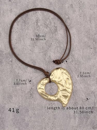 GelConnie Leather Necklace for Women Round Wooden Pendant Long Leather Choker Vintage Sweater Necklace Gold Chunky Boho Necklaces for Women - style: Boho Heart Necklace