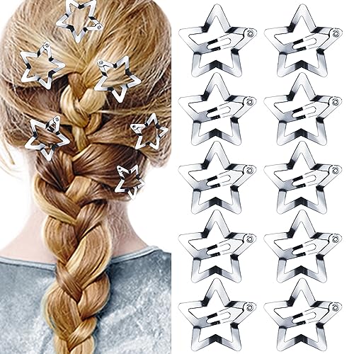 Metal Star Snap Hair Clips - Silver Cute Small Hair Barrettes Non-slip Hollow for Kids - Lovely Star Headpieces for Everyday Fashion and Party - 10PCS - color: Style9