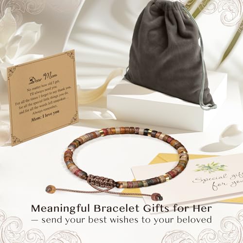 Inspirational Gifts Bracelets for Women: Mothers Day Birthday Gifts for Mom Women Friends Sister - Healing Natural Stone Beads Bracelets Thinking of you Get Well Soon Gift for Women - color: A-T JASPER STONE-GRANDMA