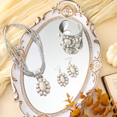 Inbagi 3 Pcs Boho Western Jewelry for Women Turquoise Jewelry Set Vintage Earrings Bracelet Western Bohemian Necklace for Women Cowboy Cowgirls - style: White Turquoise