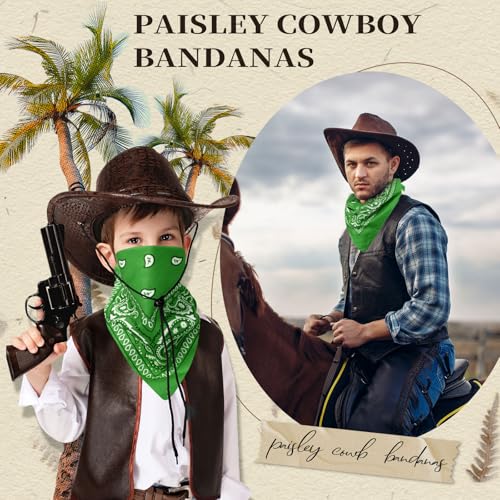 Suhine 12 Pcs Bandanas Bulk for Women Men 22 x 22 Inch Paisley Headband Cowboy Handkerchief Summer Beach Party Costume - color: Grass Green