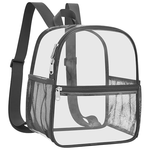 Oraben Clear Backpack for Stadium Events, Clear Bag Stadium Approved | 12 x 6 x 11 inch Small Clear Backpack for Soccer Game, Concerts , Fast Security Check, Waterproof PVC - color: Charcoal Gray, style: Nylon Shoulder Straps