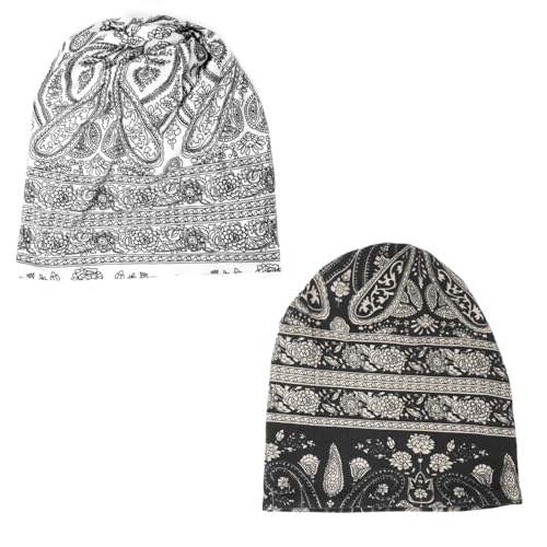 Women's Slouchy Beanie Cap Chemo Headwear Hats Scarf - color: G - Black White