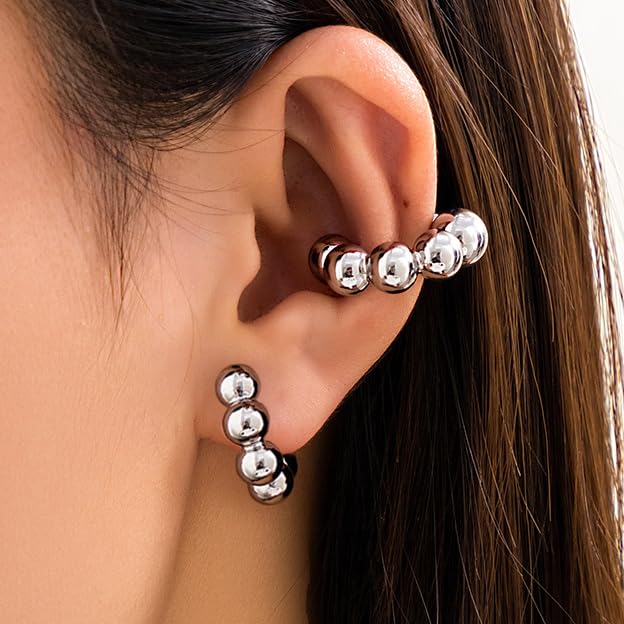Gold Ear Cuff Earrings for Women Non Piercing 14K Gold Plated/Silver Cuff Clip On Cartilage Hoop Shining Cubic Zirconia Twisted Chain Ear Clip On Earring for Women Chunky Ear Cuffs Earrings - color: B-silver