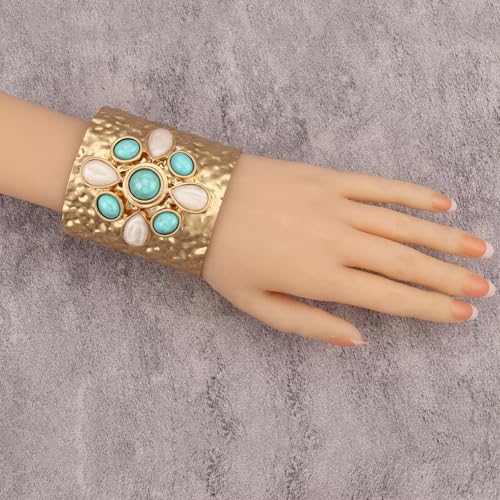 Gold Cuff Bracelet for Women Silver Beaded Bracelets Open Bangle Stackable Stretch Bead Bracelet Boho Jewelry Gifts for Wife Couple - style: Chunky Arm Cuffs