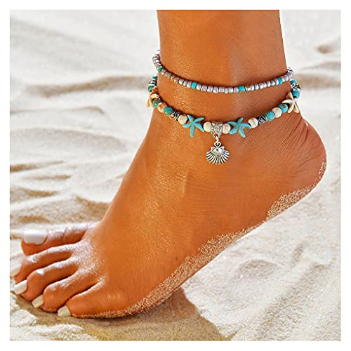 Suyi 5pcs Ankle Bracelets for Women Layered Beach Adjustable Anklets Boho Chain Anklet Foot Jewelry - color: 5pcs Set2