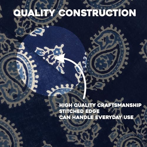 AVKA Studio 100% Cotton Bandanas for Women & Men, 2 Pack 20x20 Inch, 22x22 inch Hand Printed, Lightweight Cotton Handkerchief - color: Indigo Blue & White, size: 22 x 22 Inches Large