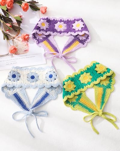 HAIMEIKANG Hippie Hair Bandanas Headbands for Women Boho Headband Knit Hair Bands Floral Head Wrap for Girls(Purple+Green+Blue) - color: Purple+Green+Blue