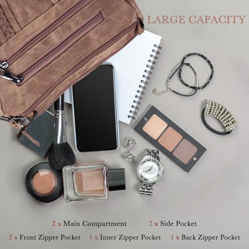 ELDA Crossbody Bags For Women Pocketbooks Soft PU Leather Purses and Handbags Multi Pocket Shoulder Bag - color: Retro Brown
