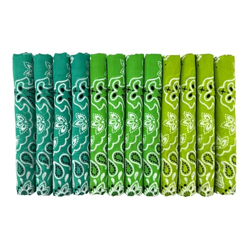 Bandanas Gift Set 12 Pack Soft Thin Handfeel Cotton Bandanna Scarf for men - color: Mixed Green