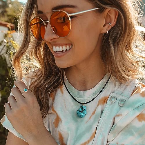 7 Chakra Gemstone Healing Crystals Necklace - Copper Wire Wrapped Natural Unisex Hippie Leather Choker - color: 6. Turquoise