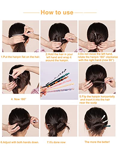 6 Pieces Acetate Hair Sticks - Tortoiseshell and Leopard Print Hairpin Chopsticks for Buns, Long Hair Accessories with Flannel Bag for Women Girls - color: Elegant Pattern