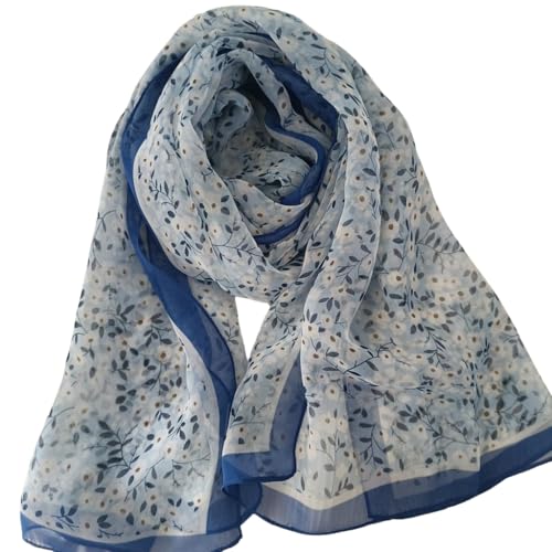 MINIDORA Lightweight Scarves for Women Elegant Floral Pattern Scarf Shawls Sunscreen Head Shawls - color: Style 2-blue