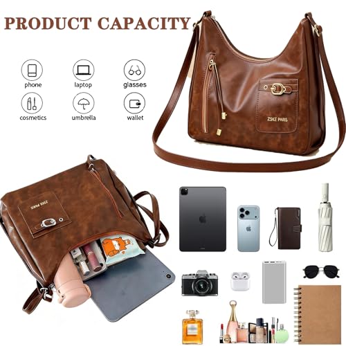 Y2K Trendy Purse for Women, Leather Buckle Punk Hobo Clutch Purses Bags for Ladies Top Handle Shoulder Bag - color: Bigbrown