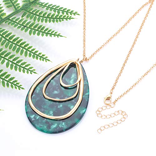 MOLOCH Long Necklace For Women Geometry Teardrop Acrylic Circle Pendant Necklace Statement Boho Acetate Resin Necklace Minimalist Gift - color: Dark green