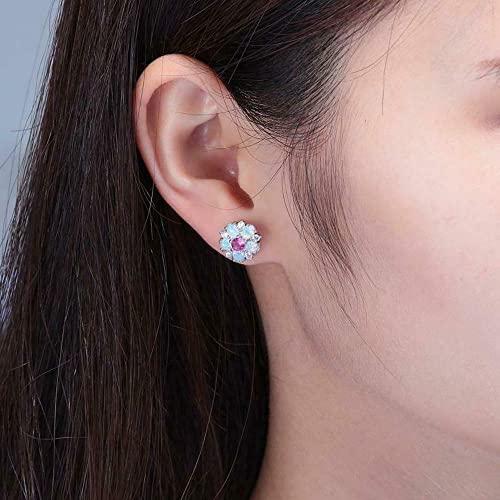 CiNily Flower Earrings,Opal Stud Earrings Sterling Silver or White Gold/Rose Gold Plated Ladies Flower Stud Earrings Cute Unique Earrings for Girls - color: red