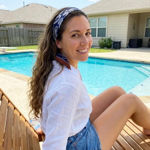 Women's Small 21 inch 100% Silk Scarf Bandana for Head Neck Hair | 100% Mulberry Silk Lightweight Designs Gift-Ready Packaging For Hair Fashion 21"x21" Printed - color: 205navy White