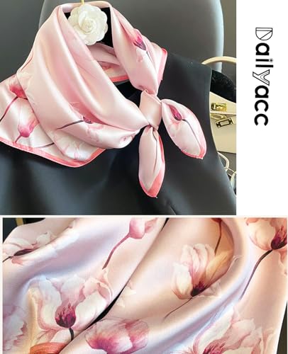Dailyacc Hair Bandanas Scarf For Women Lightweight Fashion Neck Silk Satin Head Scarves For Sleeping Handbags Scarf - color: 16-pink Tulip/27.5*27.5in