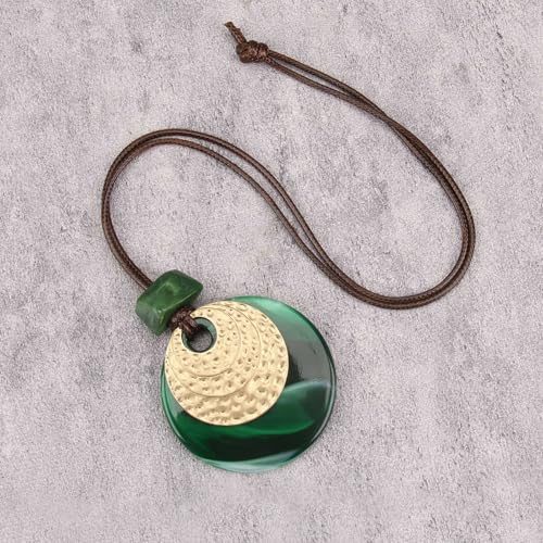 Leather Necklace for Women Long Boho Necklace Bohemian Choker Vintage Necklace Braided Boho Jewelry with Adjustable Brown Leather Cord - color: Big Chunky Boho Necklace