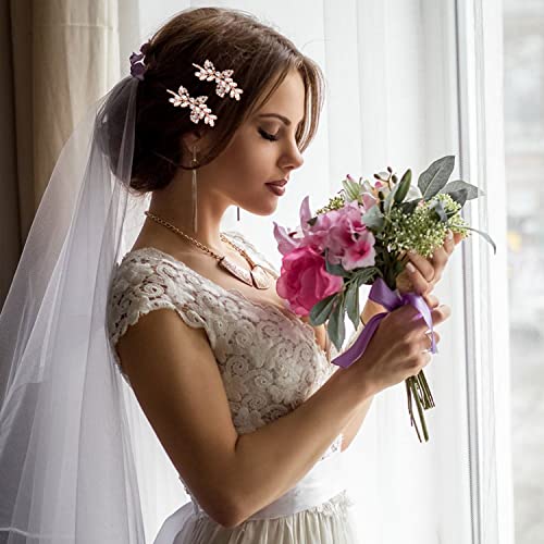 2 Pieces Rhinestone Bridal Hair Pins Leaf Bridal Wedding Hair Pins Crystal Hair Accessories Silver Rhinestone Jewelry Barrette for Brides Bridesmaids Flower Girls (Rose Gold) - color: Rose Gold