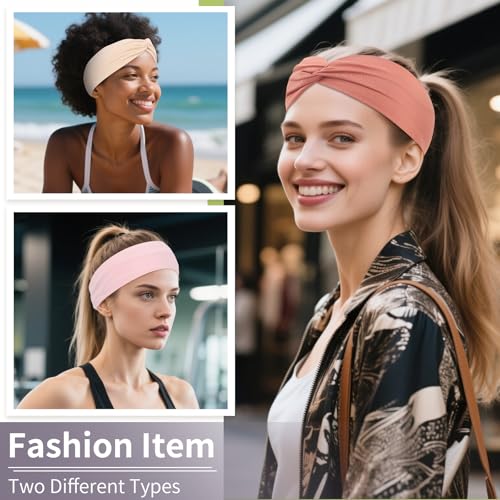 12 Pcs Stretchy Headbands for Women, Absorbed Sport Headband Soft Twist Knotted Hairbands for Daily Life Yoga Workout(Warm Morandi) - color: Warm Morandi
