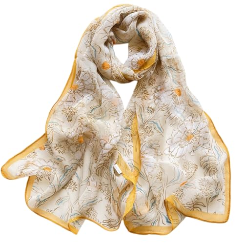 MINIDORA Lightweight Scarves for Women Elegant Floral Pattern Scarf Shawls Sunscreen Head Shawls - color: Style 13-yellow