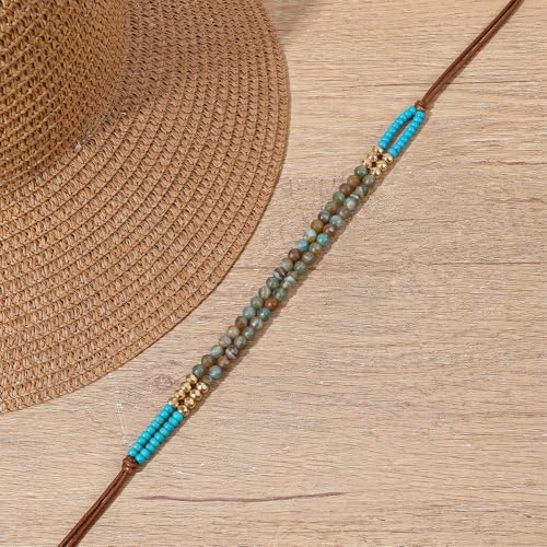 Adjustable Cowboy Hat Band for Women Men, Turquoise Cowboy Beaded Bands, Cowgirl Rope Belt for Panama Fedora - color: Green B