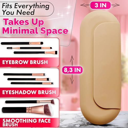 Silicone Makeup Brush Holder Travel – Stylish Silicone Make Up Bag 8.3 in, Travel Makeup Bag for Brushes, Easy-to-Clean Waterproof Case, Fits Purse or Tote, Magnetic Clips, Sturdy Brush Organizer - color: Beige Silicone Makeup Brush Holder