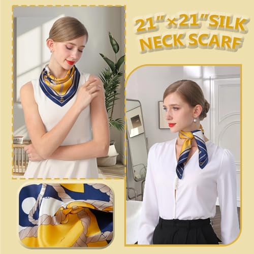 100% Mulberry Silk Neck Scarf 21''x21'' Small Square Hair Scarf for Women Men Lightweight Bandana Envelope Package - color: Rudder-yellow