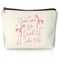 Coquette Pink Bow Christian Makeup Bag, You Are So Loved John 3:16 Pink Girly Cosmetic Bags for Women, Christian Gifts for Women, Preppy Aesthetic Zipper Makeup Pouch - color: 01-You Are So Loved