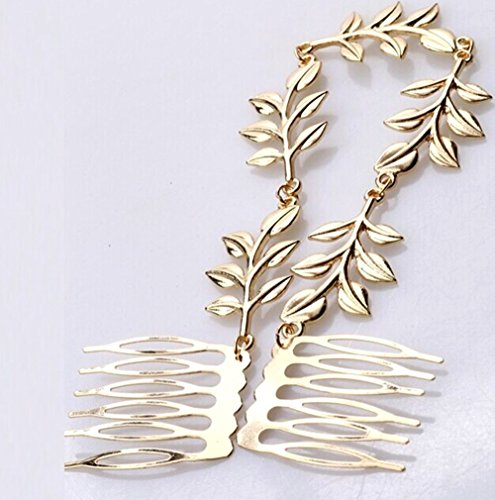 yueton 2pcs Fashion Ladies Athena Olive Branch Tassel Leaf Chain Clips Barrettes Bobby Pin Hair Clips Bride Headwear Edge Clip Clamps Cuff Boho Headbands (Tassel Leaf)