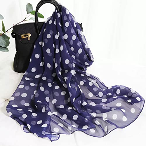 E-Clover Unique Fashion Women's Scarf Chiffon Sheer Scarves for Women Lightweight - color: Polka Dot-navy White