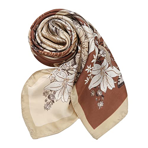 RIIQIICHY Women Head Hair Scarf Like Satin Silk Scarf Sleeping Hair Wrapping Night 27.5" - color: Khaki/Brown/White/Coffee