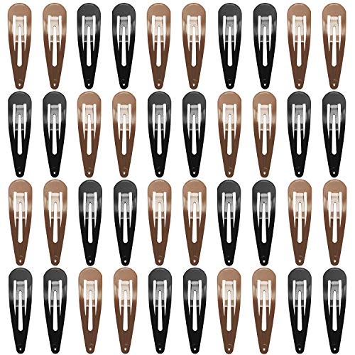 Funtopia 40 Pcs 7cm / 2.8 Inch Long No Slip Metal Hair Clips, Large Snap Barrettes for Thick Hair (Brown, Black) - color: b.Black&Brown