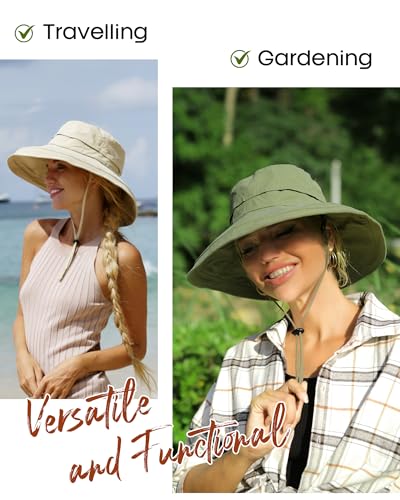 Sun Hats for Women Gardening Hat Wide Brim Ponytail Beach Sun Protection Breathable Cotton Summer Hat with Fold-Up Brim - color: Green