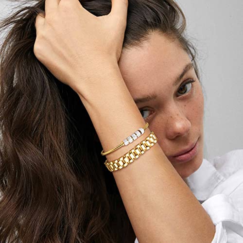 MPRAINBOW 2pcs 18K Gold Plated Chain Link Bracelet, Stainless Steel Crystal Friendship Bracelets Bangle,Watch Band Chains Wristband Jewelry with Adjust Tool - color: Gold-set D
