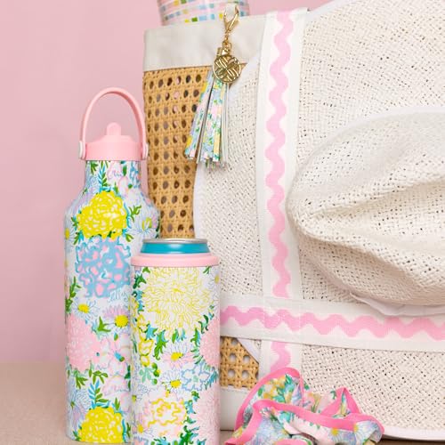 Lilly Pulitzer Travel Tote Bag with Hat Holder Strap, Caning Beach Bag with Tassel Keychain - color: Lilly Garden Home